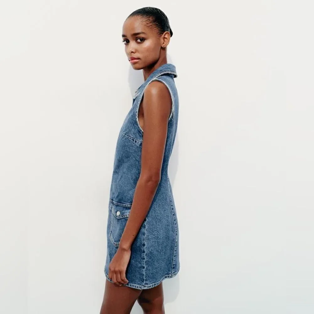 ZARA TRF FITTED DENIM DRESS - Picture 8 of 11